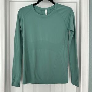 Athleta Momentum Seamless Top Long Sleeve Blue Green Medium
